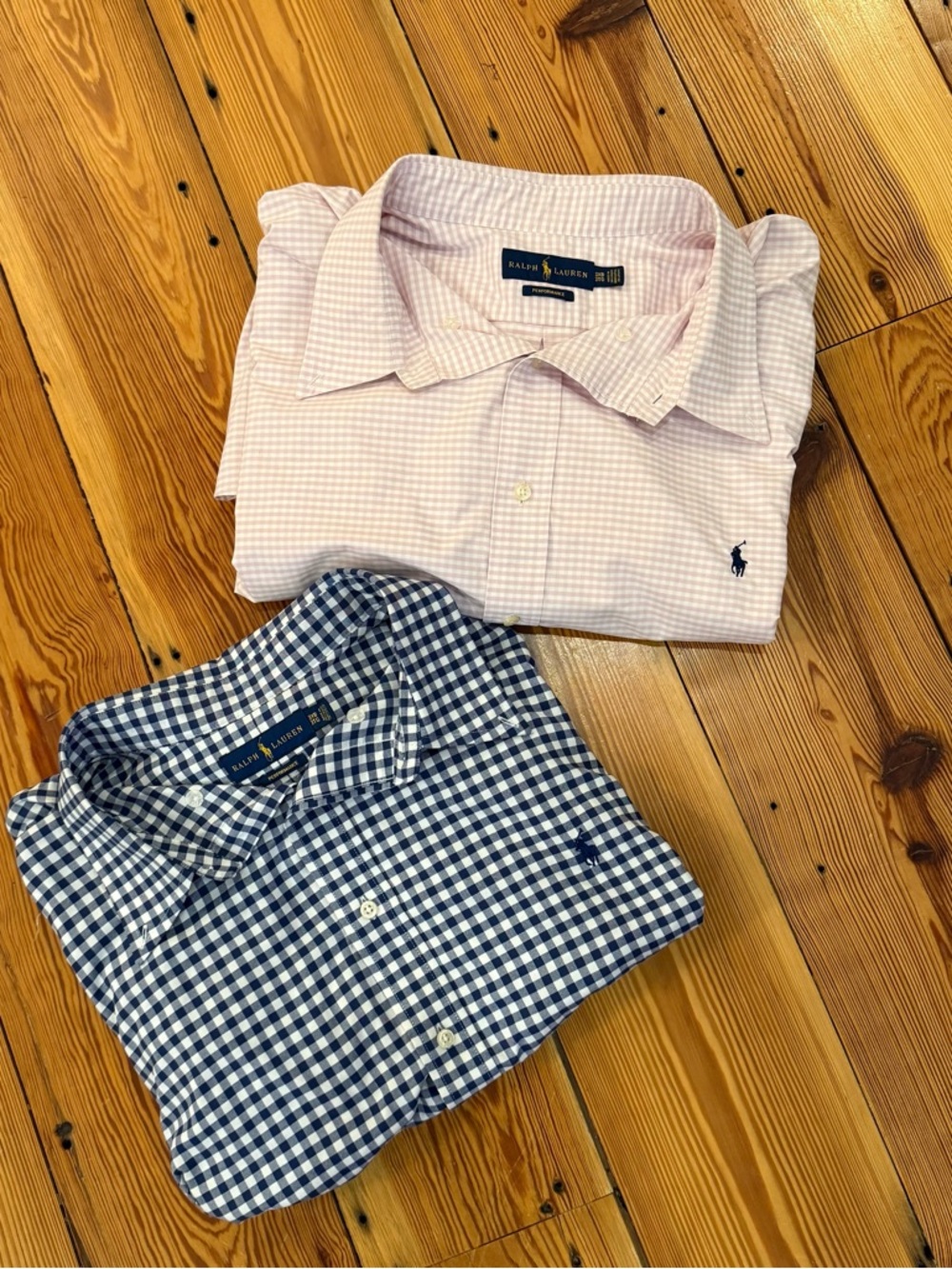 Ralph Lauren Men’s Gingham Dress Shirts in Navy Blue and Light Pink